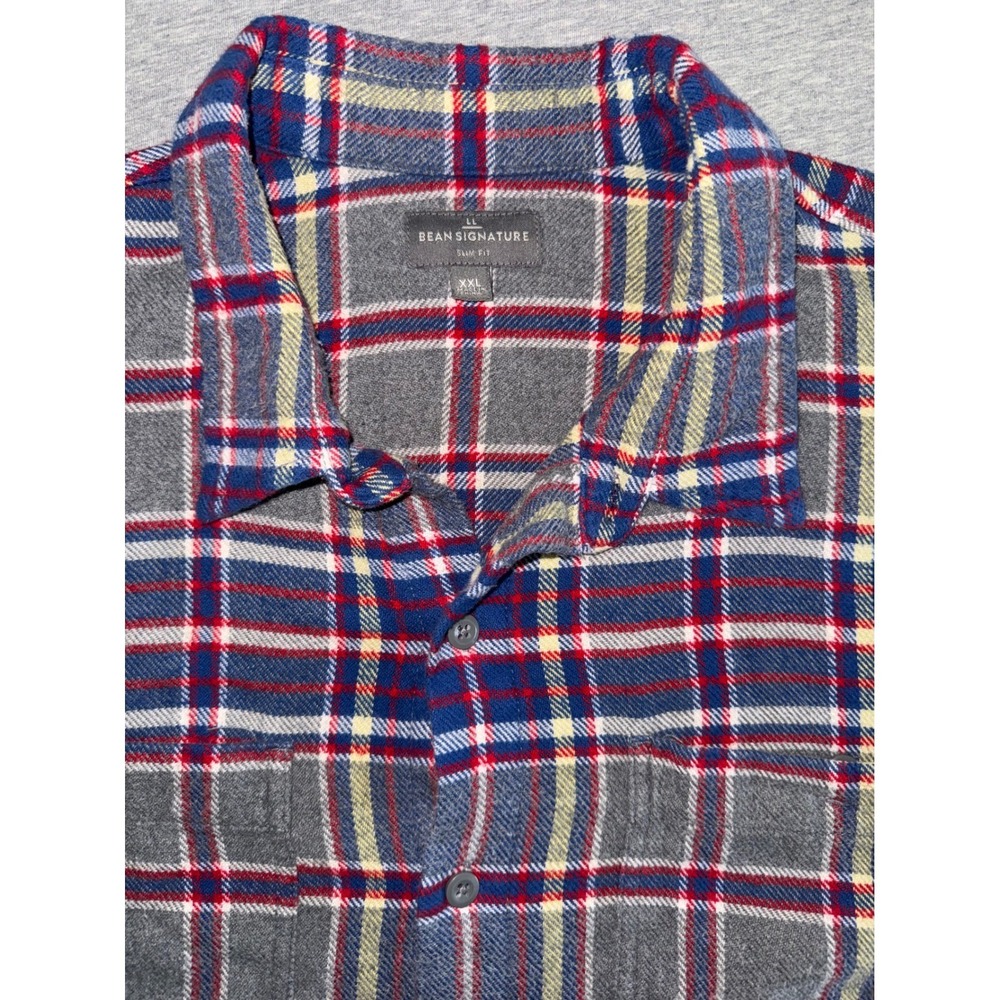 LL Bean Signature Mens Slim Fit Gray Plaid Flannel Shirt Size XXL Very Soft Feel